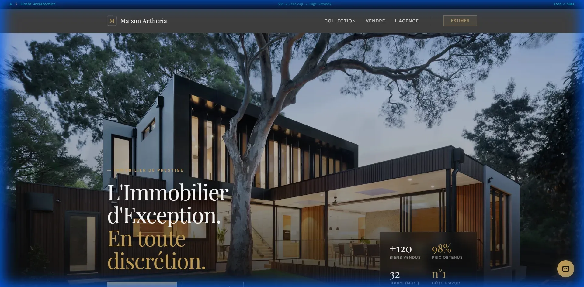 Interface Bixent Immo, démonstrateur de site immobilier haute performance