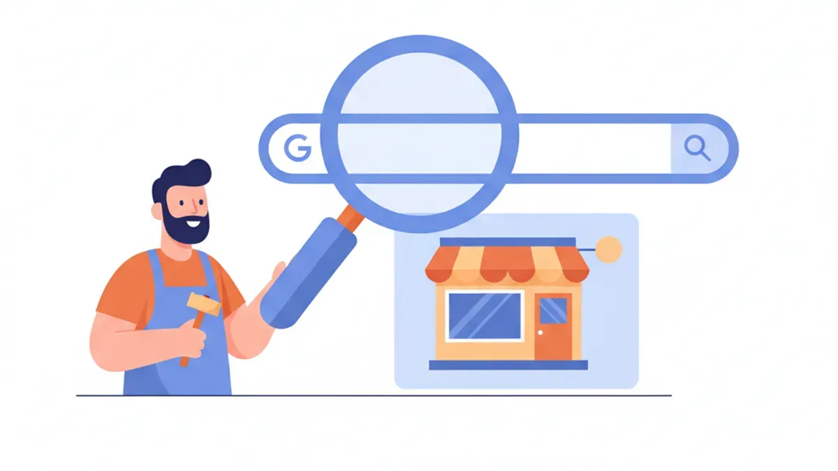 Artisan effectuant une recherche Google sur son telephone pour verifier la visibilite de son entreprise