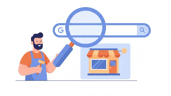 Artisan effectuant une recherche Google sur son telephone pour verifier la visibilite de son entreprise