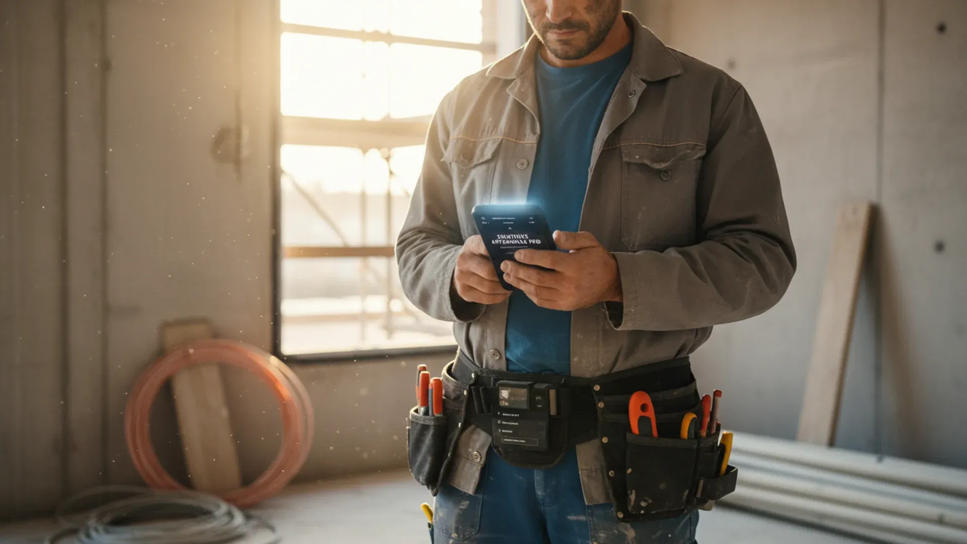 Artisan vérifiant son site web sur smartphone