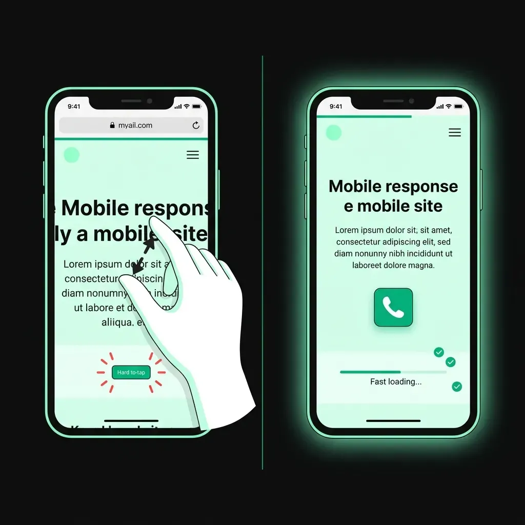 Avant-apres : site non adapte au mobile versus site responsive professionnel sur smartphone