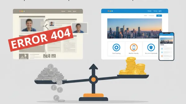 Balance comparant un site basique bon marche et un site professionnel optimise pour artisan