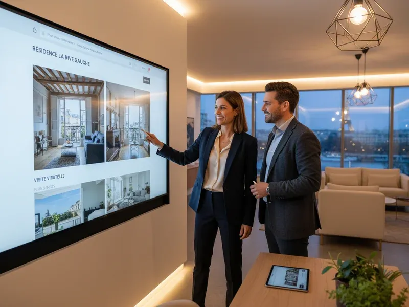 Agence immobilière avec vitrine visible depuis la rue